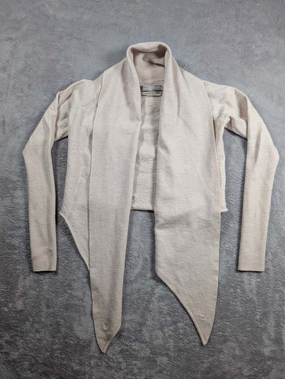 AllSaints Merino Wool Cardigan Womens Size 4 Small Beige Open Front Knit Soft